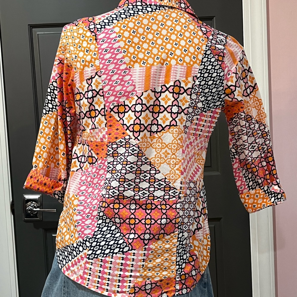 Caribbean Joe Multicolor Patchwork Button Down Sh… - image 2